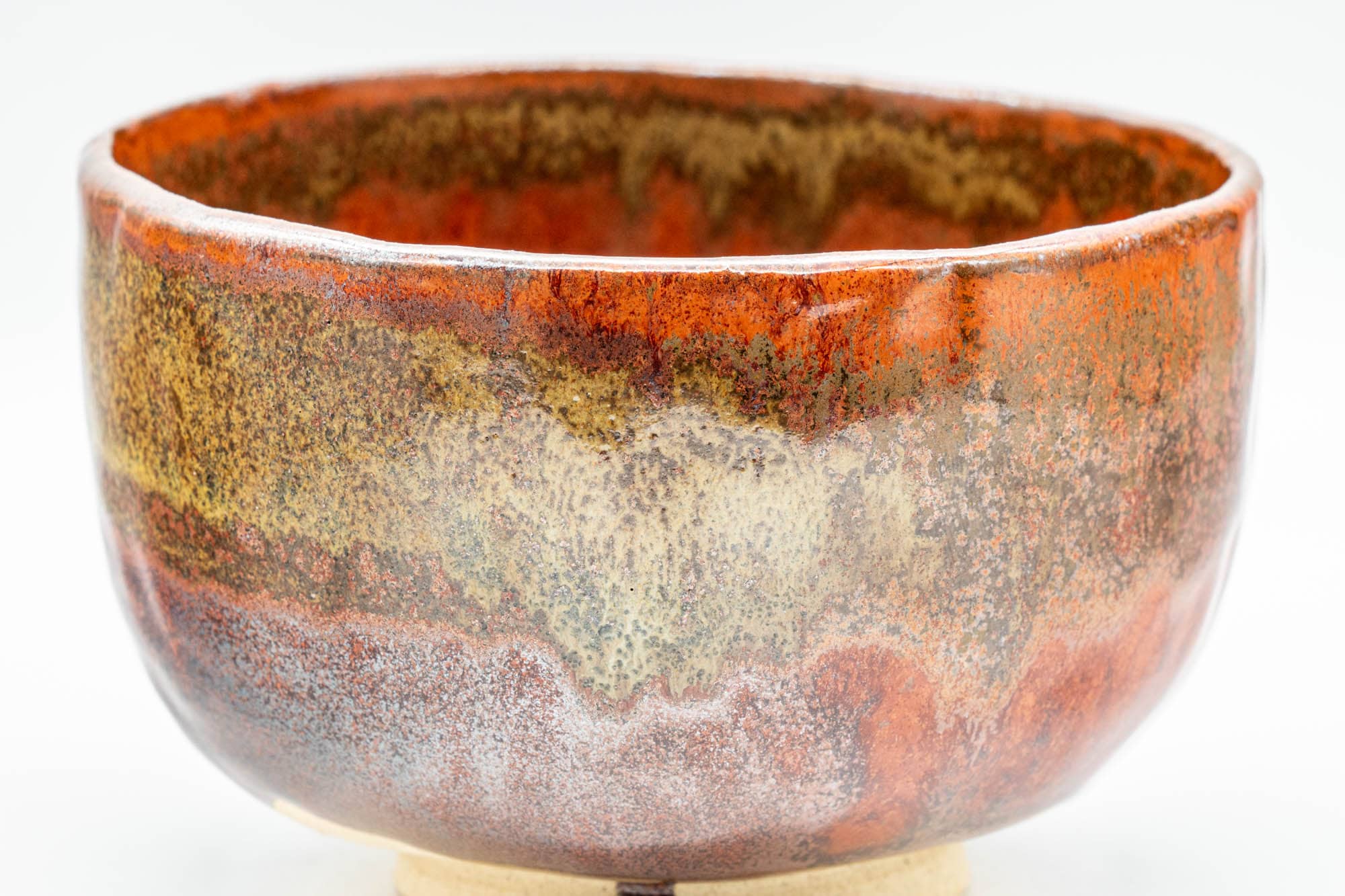 Japanese Matcha Bowl - Beige Red Wabi-Sabi Chawan - 350ml