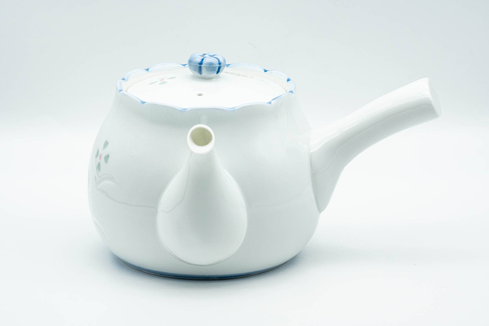 Japanese Tea Set - Floral White Arita-yaki Porcelain Kyusu Teapot with 5 Yunomi Teacups