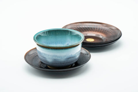 Japanese Chataku - Set of 5 Floral Hammered Copper Tea Saucers