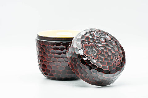 Japanese Chazutsu - Burgundy Plum Blossoms Plastic Tea Canister - 275ml - Tezumi