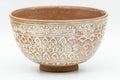 Tezumi — Japanese Matcha Bowl - Floral Geometric White Glazed Chawan - 300ml — tipped to show the interior