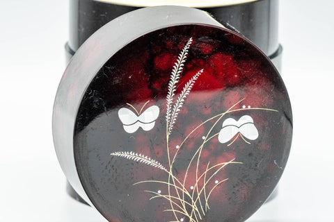 Japanese Chazutsu - Sparkling Butterflies Red Plastic Tea Canister - 300ml - Tezumi