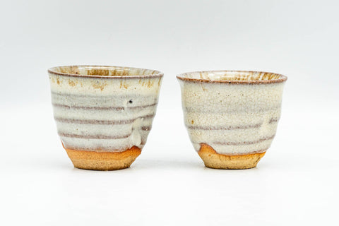 Japanese Teacups - Pair of Milky Beige Drip-Glazed Guinomi - 45ml