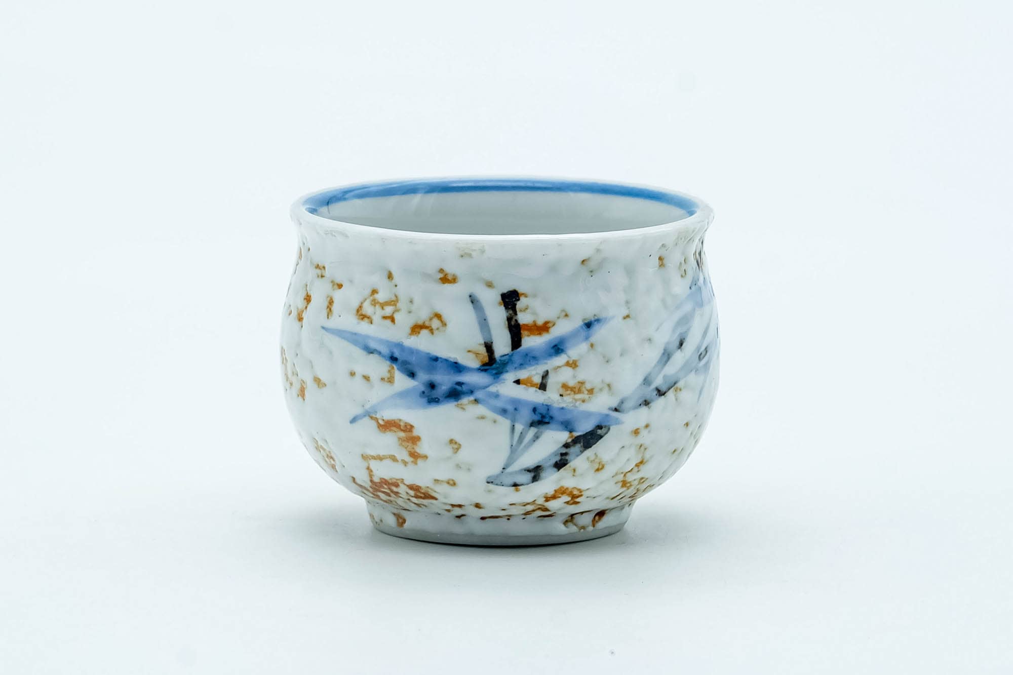 Japanese Teacup - Blue Leaf Orange Spotted Arita-yaki Guinomi - 30ml