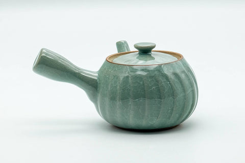 Japanese Tea Set - Green Celadon Glazed Kyusu Teapot with 5 Yunomi Teacups