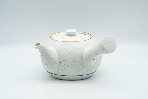 Japanese Tea Set - Blue Floral White Matte Glazed Arita-yaki Debeso Kyusu Teapot with 5 Yunomi Teacups - Tezumi