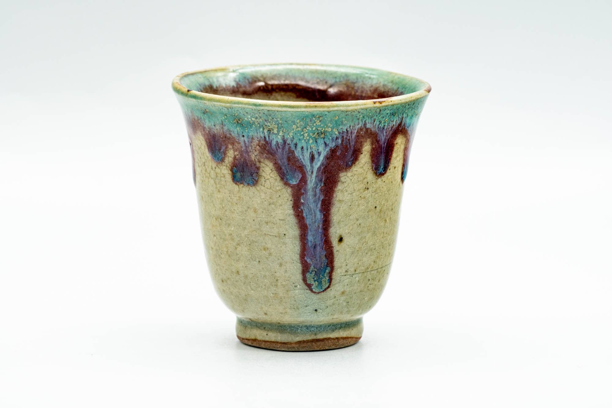 Japanese Teacup - Green Purple Drip-Glazed Yunomi - 65ml