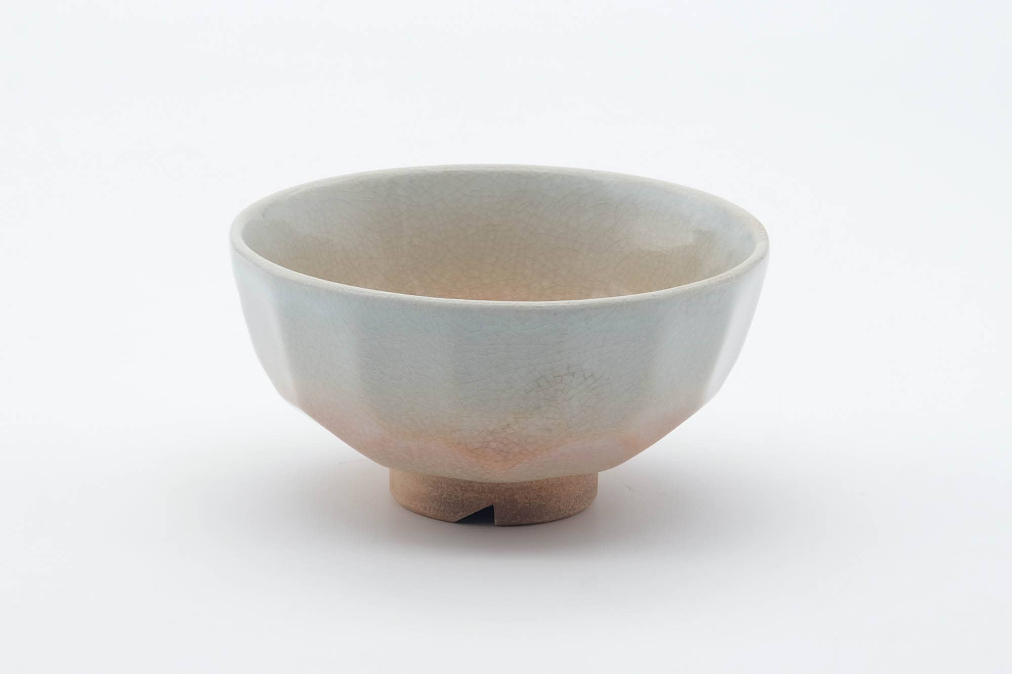 Japanese Matcha Bowl - Faceted Geometric Beige Pink Glazed Kyo-yaki Chawan - 250ml