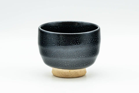 Japanese Teacup - Tenmoku Glazed Guinomi - 75ml - front view of the black tenmoku glazed cup with unglazed foot