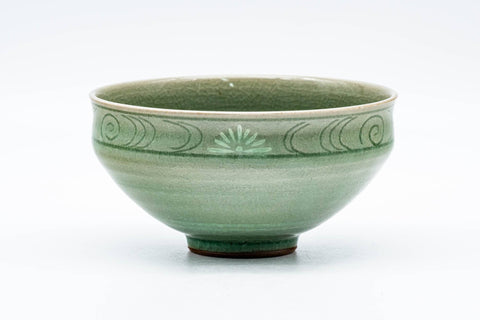 Tezumi — Japanese Matcha Bowl - Green Celadon Tenmoku Chawan - 200ml — three-quarter view