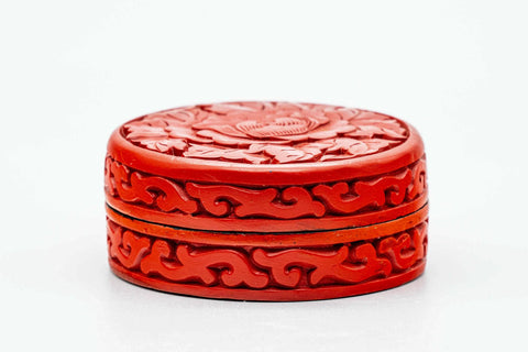 Japanese Kogo - Camellia Red Lacquered Wood Incense Container