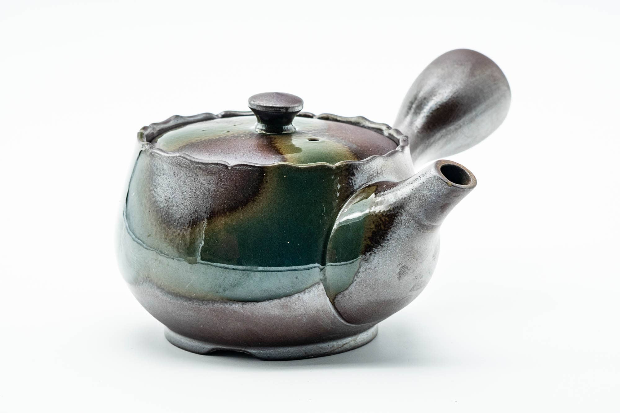 Japanese Kyusu - Green Ash Glazed Banko-yaki Mesh Teapot - 375ml