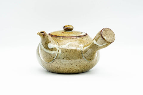 Japanese Kyusu - Bamboo Green Speckled Glazed Ceramic Filter Teapot - 300ml - front three-quarter view