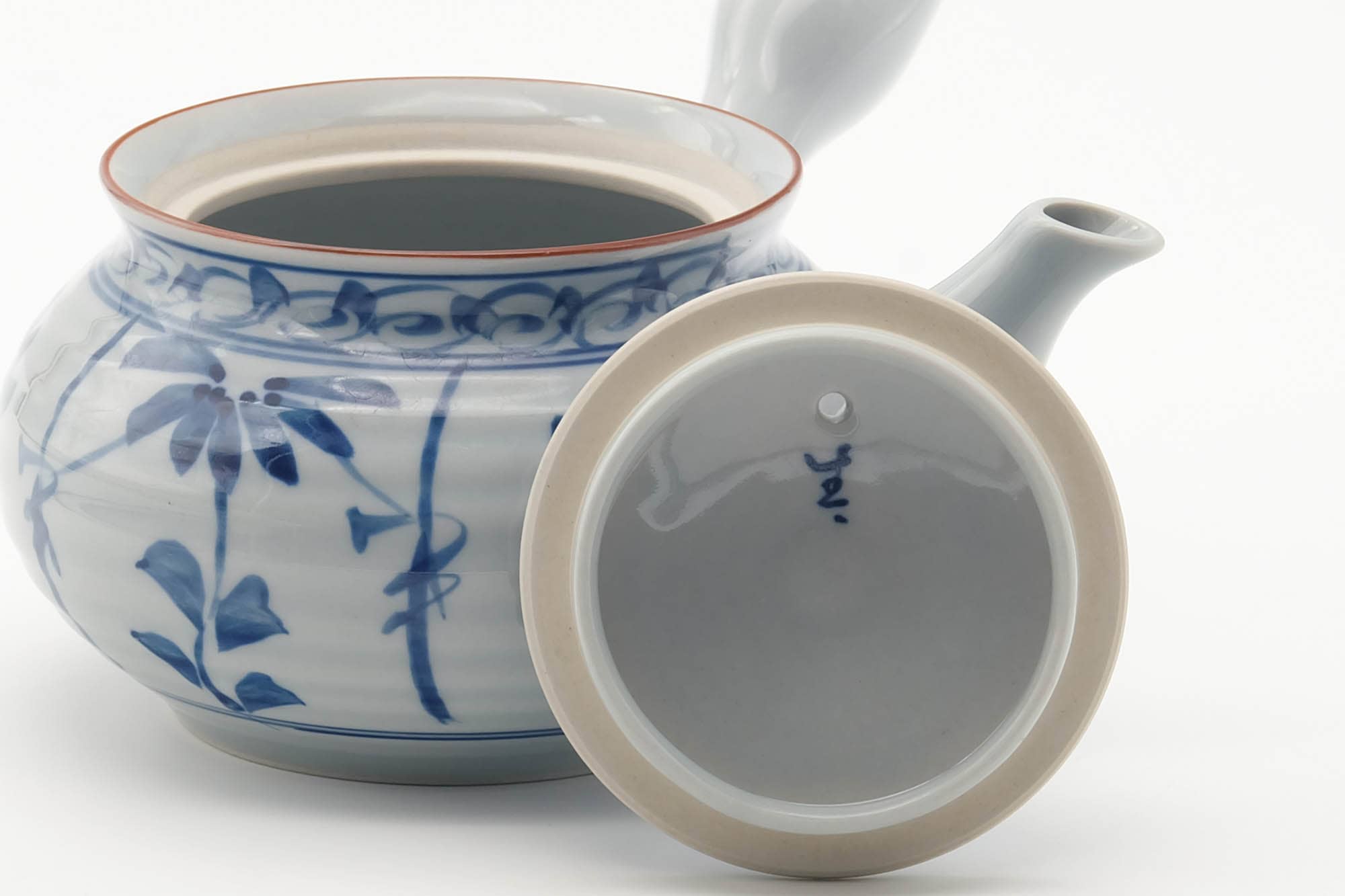 Japanese Kyusu - Floral Blue White Porcelain Arita-yaki Teapot - 350ml