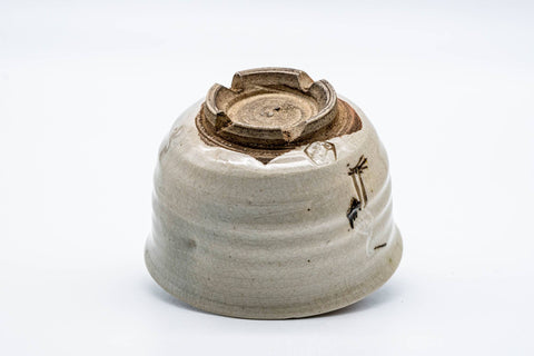 Japanese Matcha Bowl - Beige Standing Crane Thumb-indented Chawan - 200ml