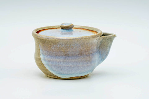 The handleless houhin teapot, lid on, front view.