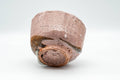 Japanese Matcha Bowl - Pink and Brown Shino Glazed Wabi-Sabi Chawan - 300ml - tilted view showing the unglazed clay foot