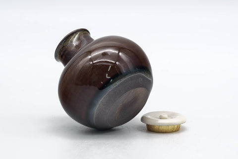 Japanese Chaire - 元永彰一 Motonaga Shōichi - Brown Drip-Glazed Marutsubo Takatori-yaki Tea Jar with Shifuku