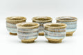 Japanese Teacups - Set of 5 Blue Milky White Drip-Glazed Guinomi - 35ml - full set of five cups