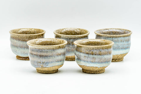 Japanese Teacups - Set of 5 Blue Milky White Drip-Glazed Guinomi - 35ml - full set of five cups