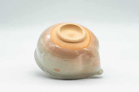 Japanese Tea Set - Hagi-yaki Katakuchi Water Cooler with 5 Guinomi Tea cups - angled view of the katakuchi showing the base