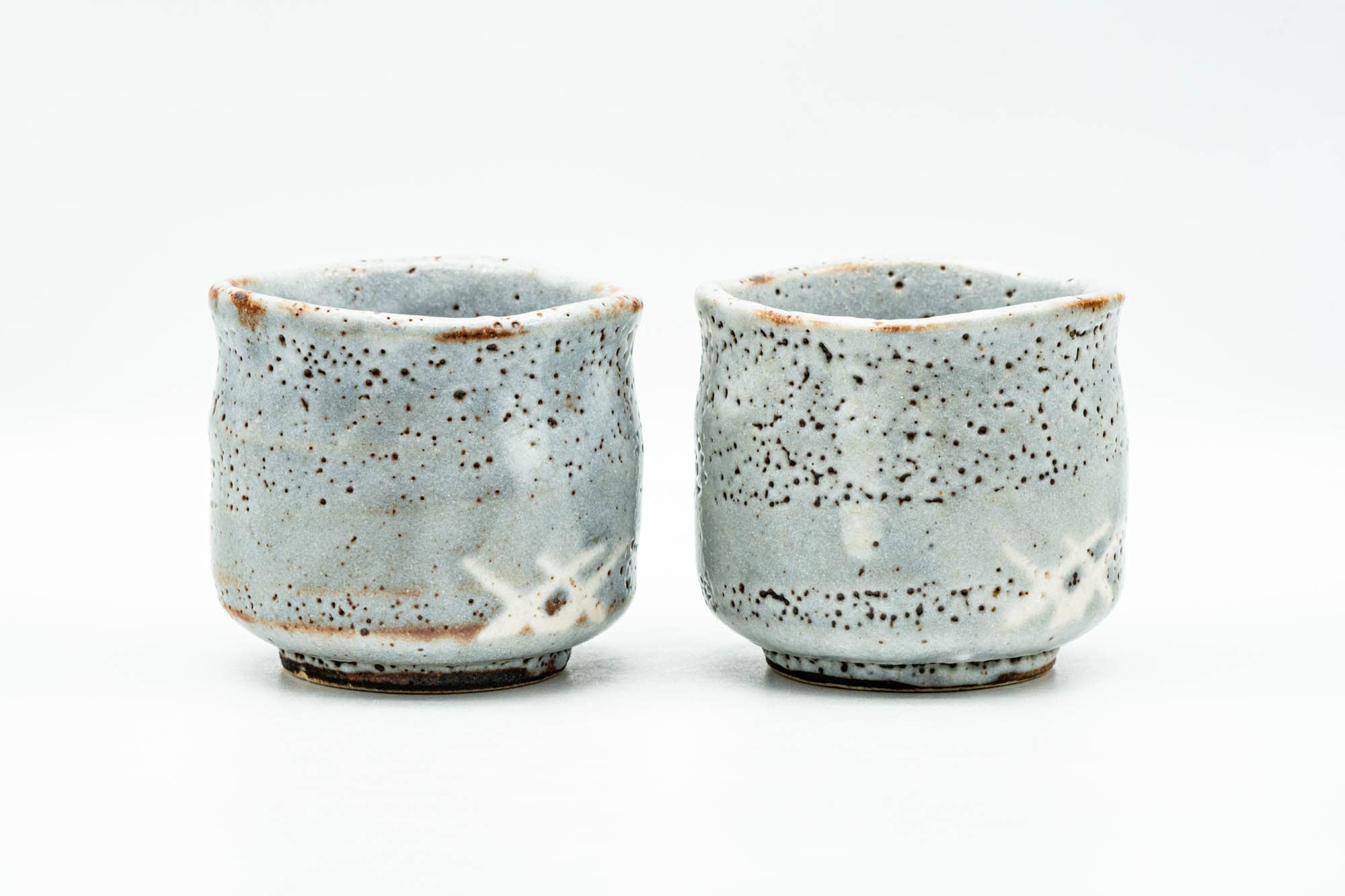 Japanese Teacups - Pair of Blue Shino Glazed Mino-yaki Yunomi - 170ml