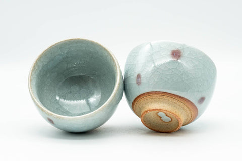 Japanese Teacups - Pair of Sky Blue Snowflake Glazed Yunomi - 130ml