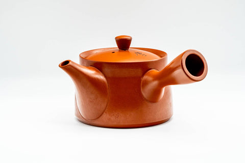 Japanese Kyusu - Calligraphy Engraved Red Shudei Tokoname-yaki Mesh Teapot - 400ml