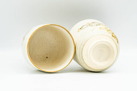 Japanese Teacups - Pair of Beige Floral Kiyomizu-yaki Yunomi - 110ml