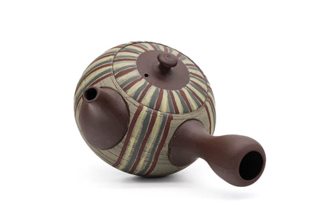 Brown Striped Tokoname Mesh Filter Teapot - 180ml