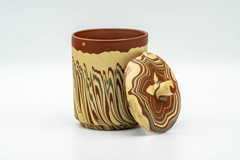 Tezumi — Japanese Teacup - Red Yellow Marbled Nerikomi Tokoname-yaki Lidded Yunomi - 150ml — front view