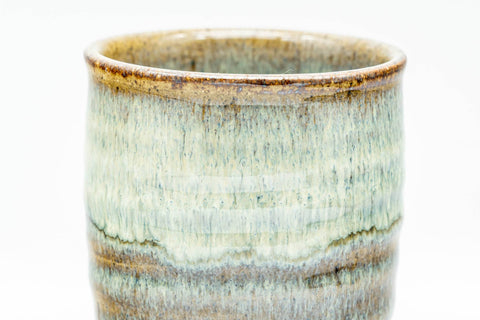 Japanese Teacups - Pair of Beige Hare's Fur Drip-Glazed Lidded Meoto Yunomi with Wooden Box