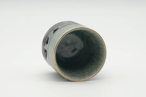 Japanese Teacup - Crazed Green Celadon Glazed Sakura Obori Soma-yaki Yunomi - 100ml