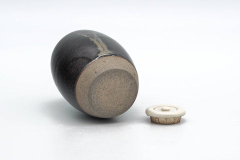 Japanese Chaire - Black Seto-yaki Imo-no-ko Tea Jar with Shifuku