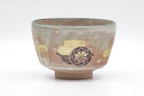 Japanese Matcha Bowl - Beige Pink Gohonte Golden Kyo-yaki Chawan - 250ml