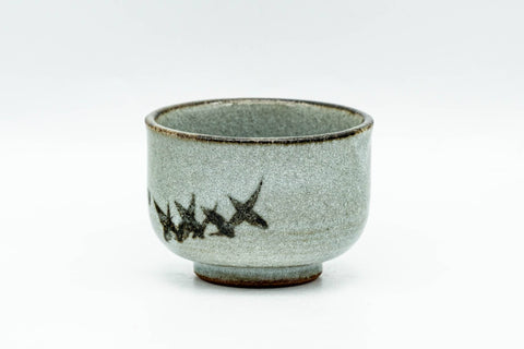 Japanese Teacup - Tiny Floral Grey Glazed Guinomi - 45ml - side view of the grey guinomi