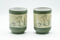 Japanese Teacups - Pair of Friendly Mice Ryokudei Tokoname-yaki Yunomi - 140ml - the pair of green teacups side by side