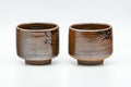 Tezumi — Japanese Teacups - Pair of Ash Brown Glazed Yunomi - 90ml — front view from another angle