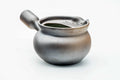 Dark yohen lidless kyusu, front view showing the spout and open mouth