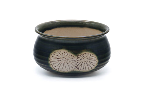 Japanese Kensui - Floral Dark Green Glazed Water Bowl - 650ml