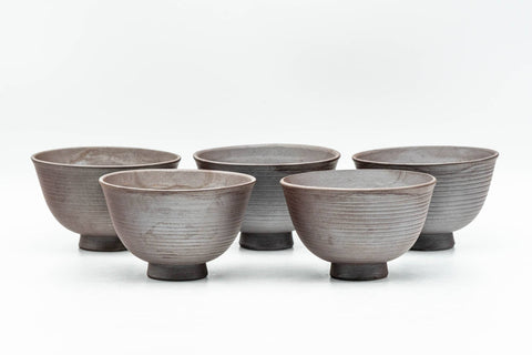 Japanese Teacups - Set of 5 Spiraling Banko-yaki Guinomi - 55ml - the five cups grouped upright