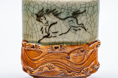 Japanese Teacup - Green Celadon Obori Soma-yaki Yunomi - 110ml