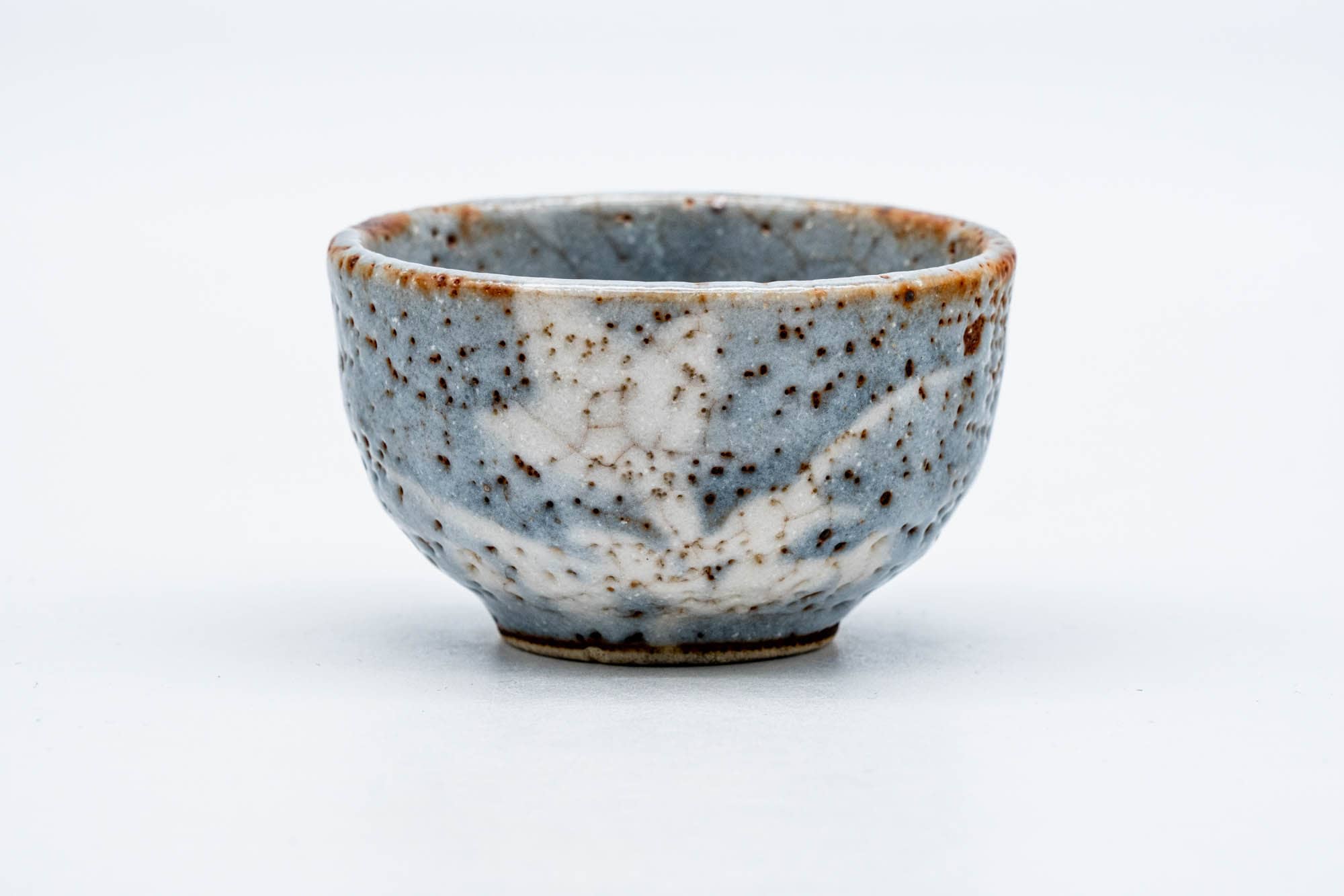 Japanese Teacup - Floral Blue Shino Glazed Mino-yaki Guinomi - 50ml