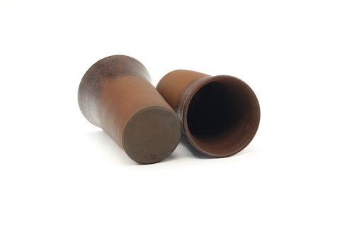 Japanese Teacups - Pair of Tall Brown Stoneware Yunomi - 250ml