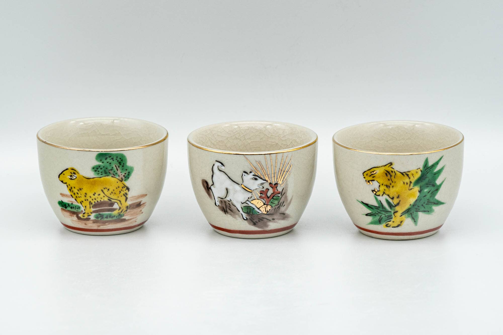 Japanese Teacups - Set of 10 Uniquely Decorated Kutani-yaki Guinomi - 40ml - Tezumi