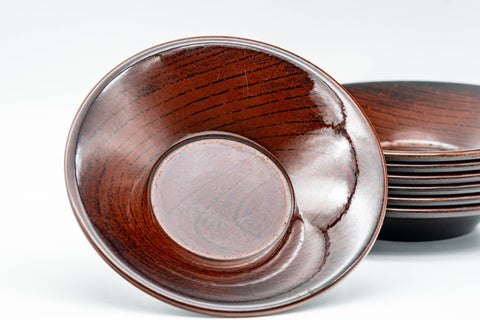 Japanese Chataku - Set of 7 Red Wood-Patterned Tea Coasters - Tezumi