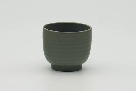 Tezumi — Japanese Teacup - Spiraling Green Ryokudei Tokoname-yaki Yunomi - 60ml — front view from another angle