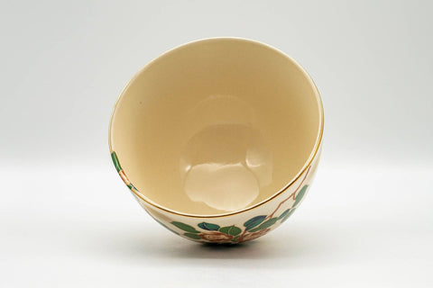 Japanese Matcha Bowl - Beige Floral Wan-nari Kyo-yaki Chawan - 400ml
