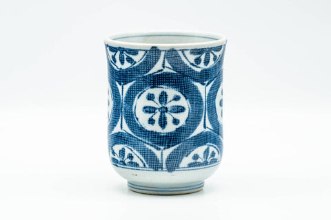 Japanese Teacup - Blue Floral Geometric Arita-yaki Yunomi - 180ml