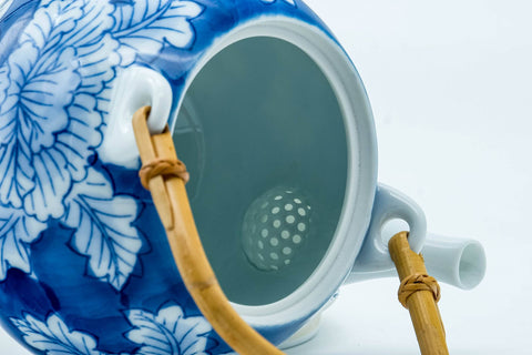 Japanese Dobin - Blue Floral Arita-yaki Porcelain Top-Handled Teapot - 500ml